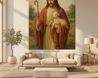 Impressão de Jesus com o Cordeiro: Arte Cristã de Parede do Bom Pastor (Download Digital 16x20)