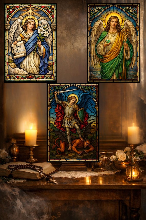 Archangel Stained Glass Art Print Set | St Michael, Raphael, Gabriel (Digital Download)