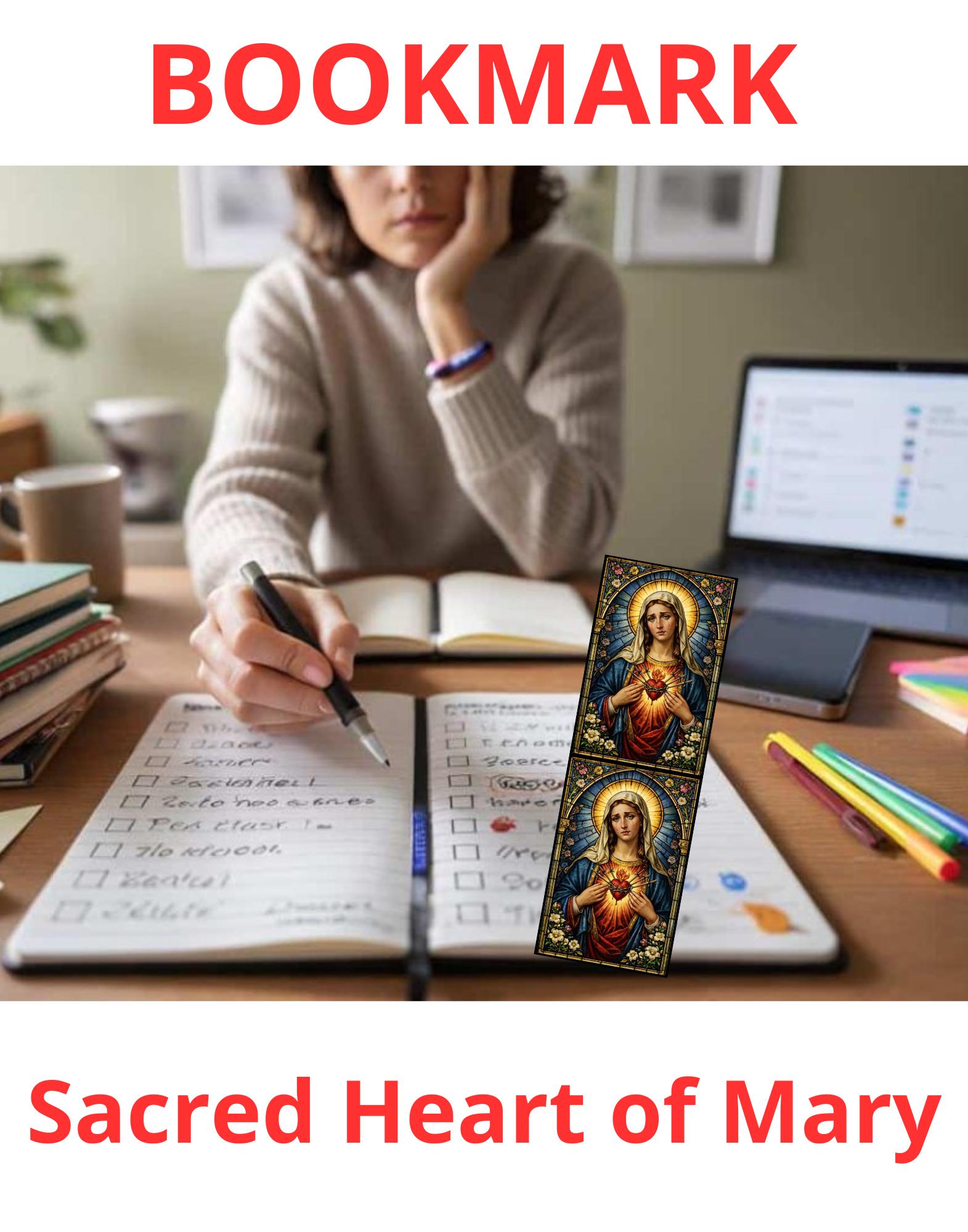 Sacred Heart of Virgin Mary Bookmark 3x5, Catholic Prayer Card ...