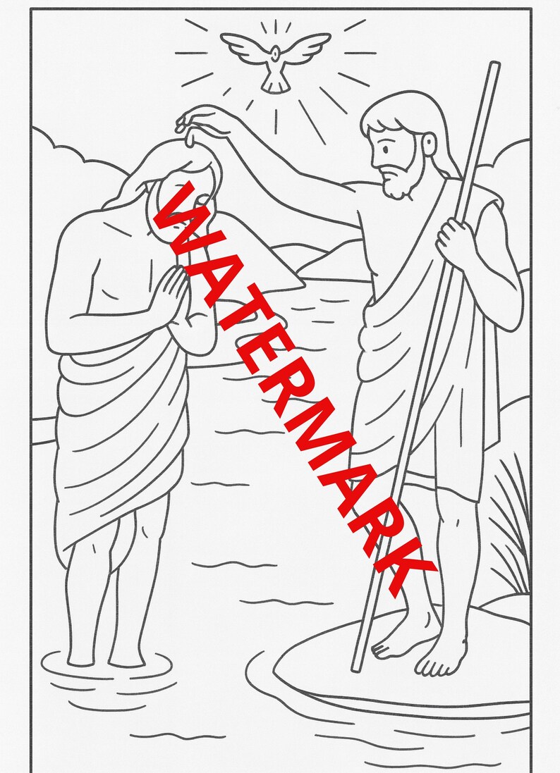 Baptism of Jesus Coloring Page: Christian Bible Art (digital Download ...