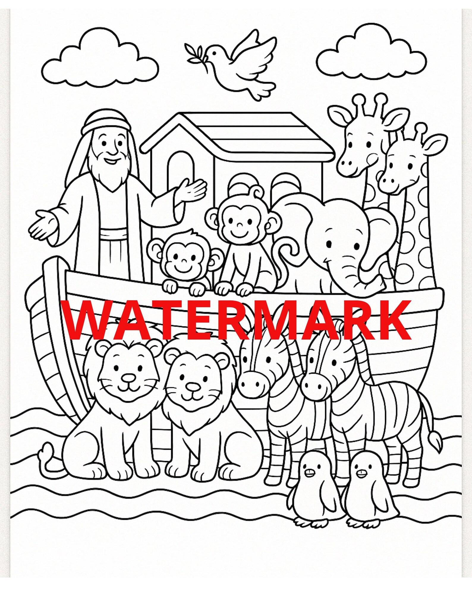 Noah's Ark Coloring Page: Christian Kids Bible Story Printable (8x11 ...