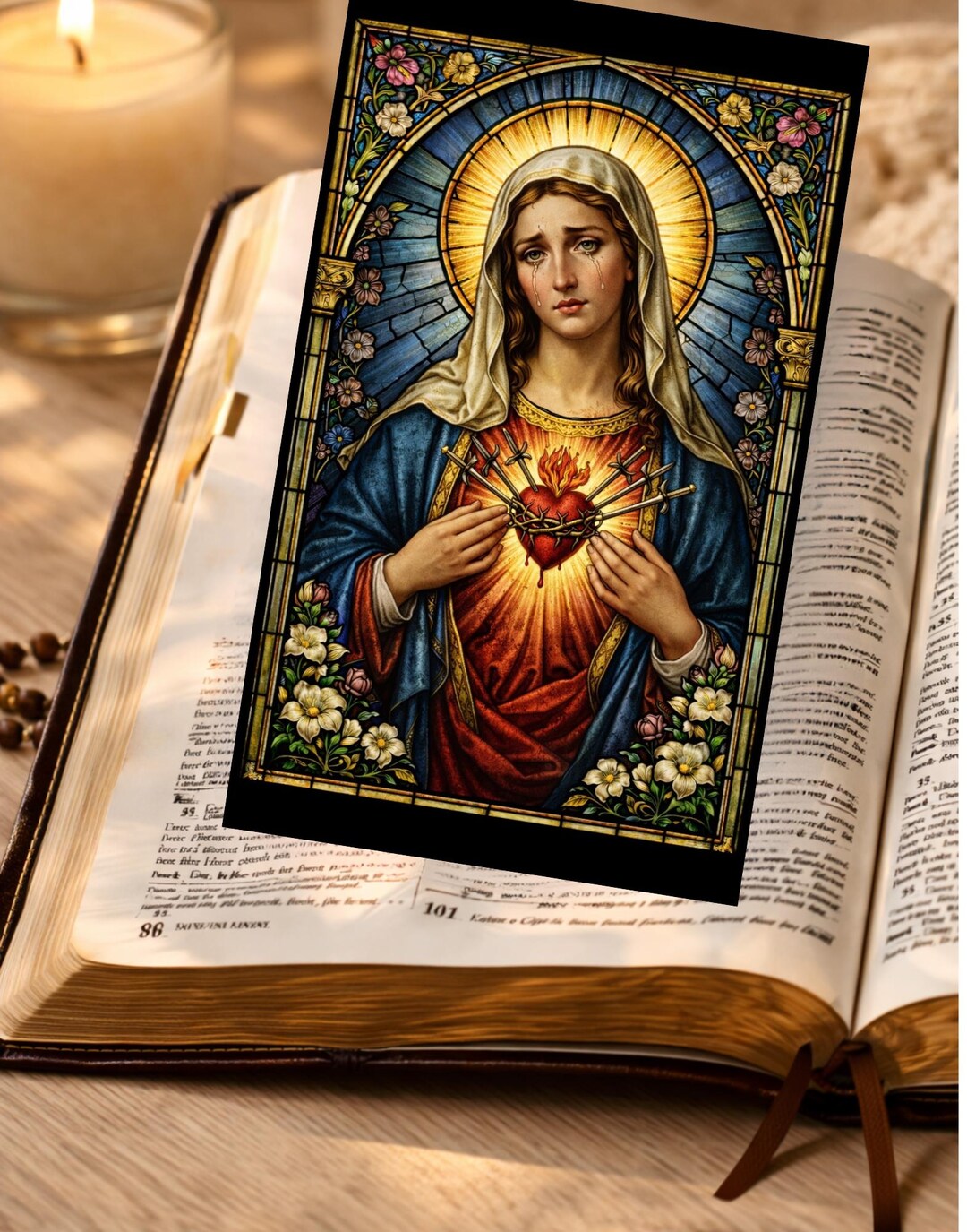 Sacred Heart of Virgin Mary Bookmark 3x5, Catholic Prayer Card ...