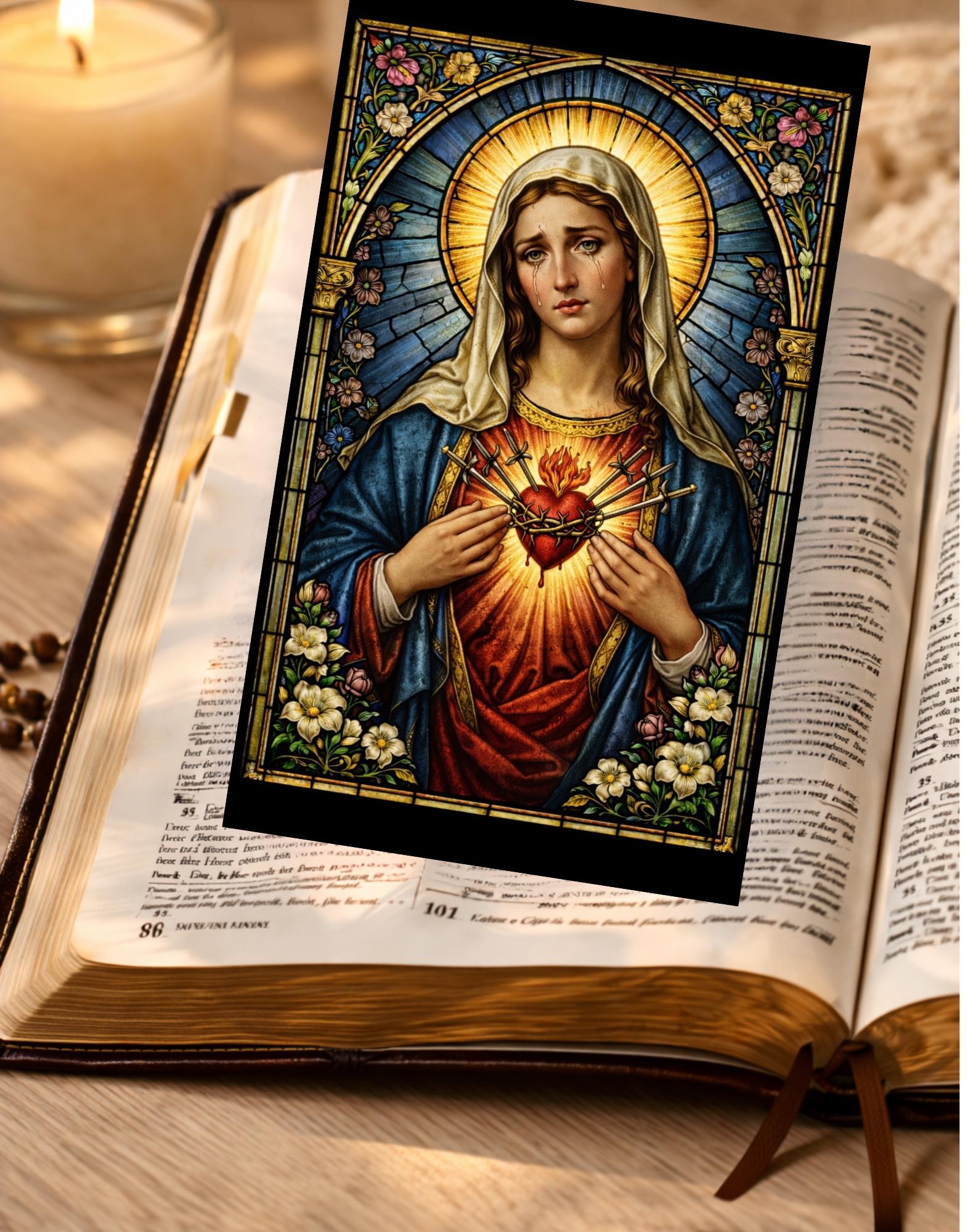 Sacred Heart of Virgin Mary Bookmark 3x5, Catholic Prayer Card ...