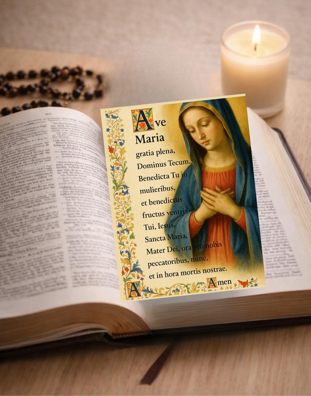 Ave Maria Prayer Bookmark Printable Catholic Gift, Virgin Mary Prayer ...