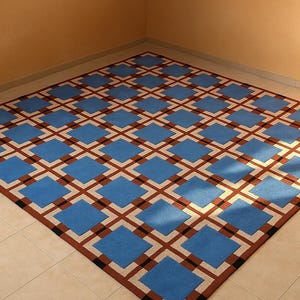 Modern Geometric Area Rug_Blue & Rust Checkered Pattern Carpet, Soft Floor Mat for Living Room or Outdoor Decor