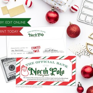 Envelope de dinheiro de Papai Noel de Natal personalizado, modelo de envelope de dinheiro, IMPRIMIR HOJE, Natal, para impressão, personalizado, presente de Papai Noel, adolescente