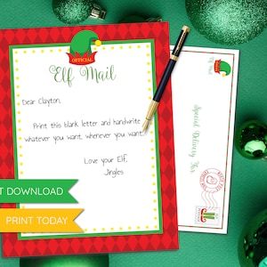 Lettera elfo stampabile vuota, nota elfo, STAMPA OGGI, idee elfo, download istantaneo, Natale, lettera elfo, lettera di Babbo Natale, Polo Nord, puntello elfo