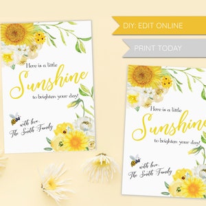 Personalized Sunshine Sun Flower Gift Tags,PRINT TODAY, Printable, template, Snack Gift, Gift Baskets, Gift Tags, Quarantine, care package