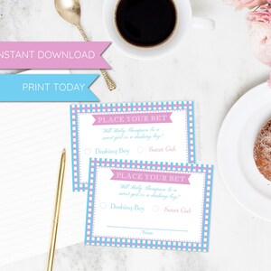 Cartes de pari personnalisées de révélation de genre rose et bleu, IMPRIMER AUJOURD’HUI, Derby Party, Modèle de bricolage modifiable, Baby Shower, Sud, Triple Couronne