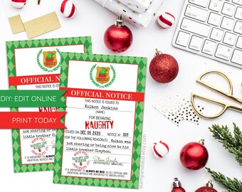 Personalized Christmas Elf NAUGHTY Ticket Template, Elf Naughty Notice, PRINT TODAY, Christmas, Santa, Custom Warning Letter, Editable