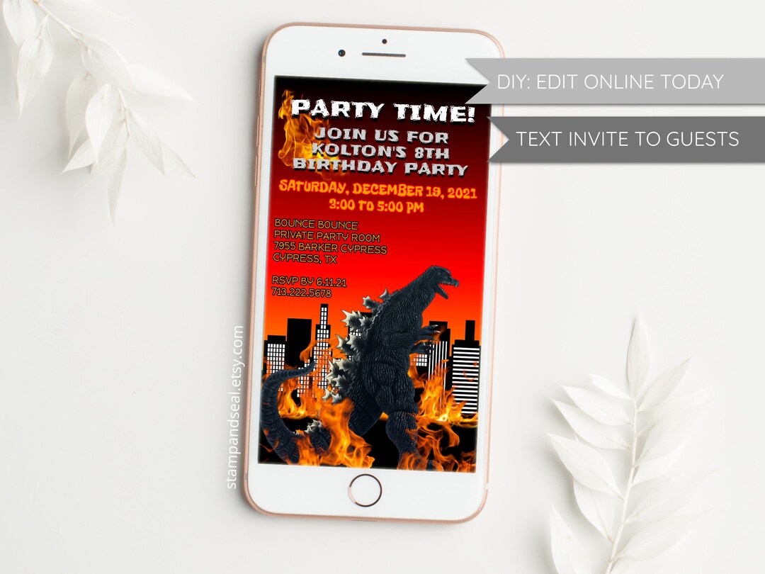 Final War Monster Kaiju Inspired Digital Phone Birthday Invitation ...