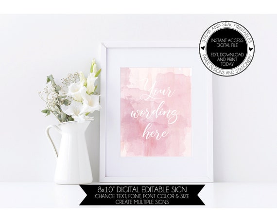 8x10" Pink Blush Watercolor Sign, Printable, Editable, Templett, Ombre, Bridal Shower, Wedding, modern, Baby Shower, Girl Birthday, Nursery Il_570xn