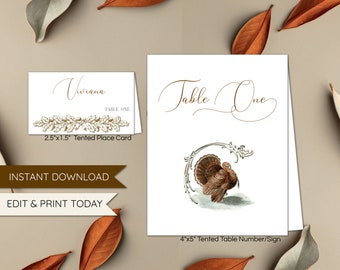 Personalized Thanksgiving Place Cards and Table Numbers,PRINT TODAY, Printable, template, Escort Cards, Table Sign, Name, Table, Dinner