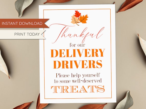 Thanksgiving Delivery Driver Treat Sign, PRINT TODAY, Printable, Snack Sign, Thank You, UPS, FedEx, Amazon, Usps, Delivery Courier, Snack Il_570xn