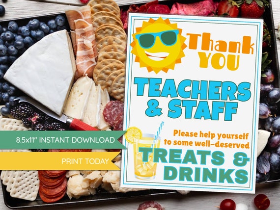 Summer Thank You Teacher Treat Sign, PRINT TODAY, Printable, Snack Sign, Thank You, teachers, school, staff, preschool, pto, pta, food tray Il_570xn