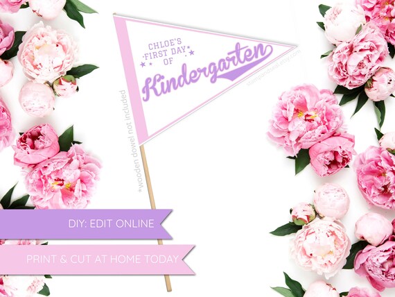 Custom Color First Day of School Pennant, PRINT TODAY, print at home, back to school, preschool, homeschool, elementary, DIY, template Il_570xn