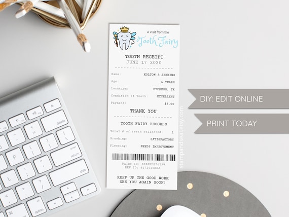 personalized editable tooth fairy receipt template print today tooth fairy certificate lost tooth printable editable memory book by stamp seal catch my party