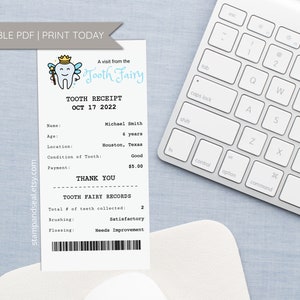 Personalized Editable PDF Tooth Fairy Receipt template, PRINT TODAY, Tooth Fairy Certificate, Lost Tooth, Printable, Editable, Memory Book