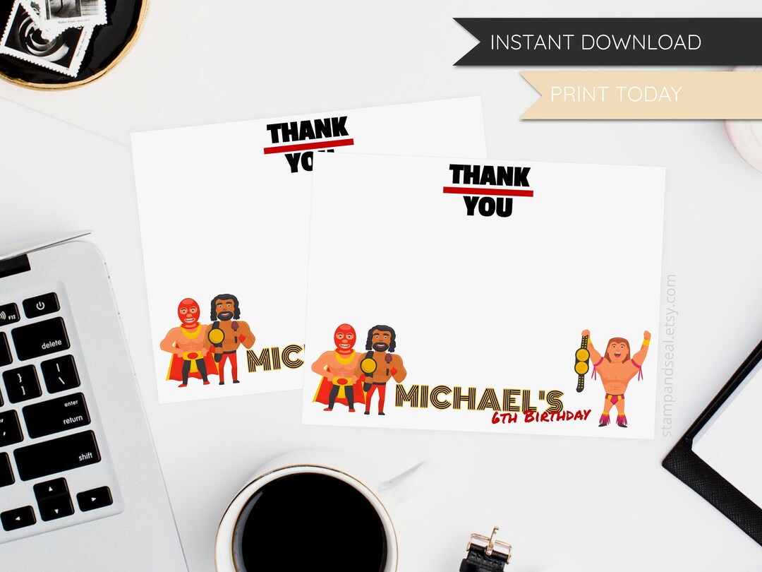 Personalized Wrestling Thank You Card, PRINT TODAY, Printable, Template