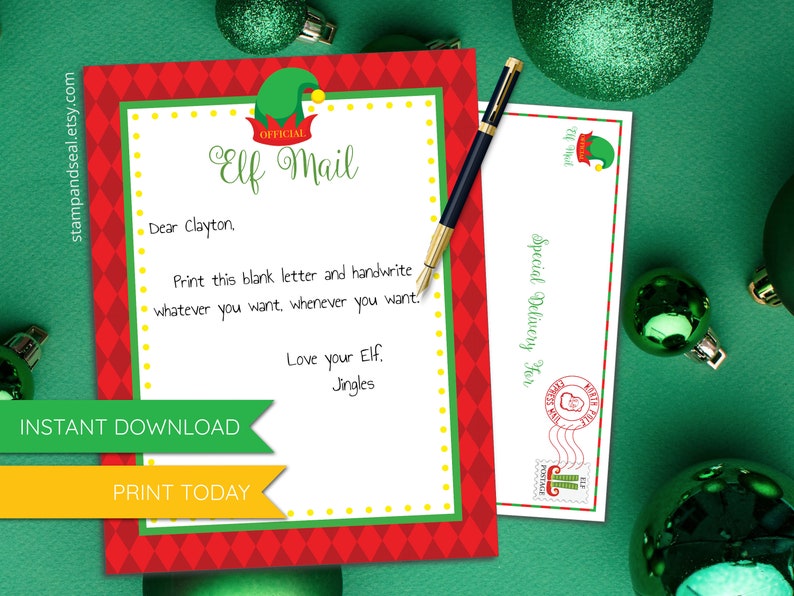 Blank Printable Elf Letter, Elf Note, PRINT TODAY, Elf ideas, Instant Download, Christmas, Elf Letter, Santa Letter, North Pole, Elf prop image 1
