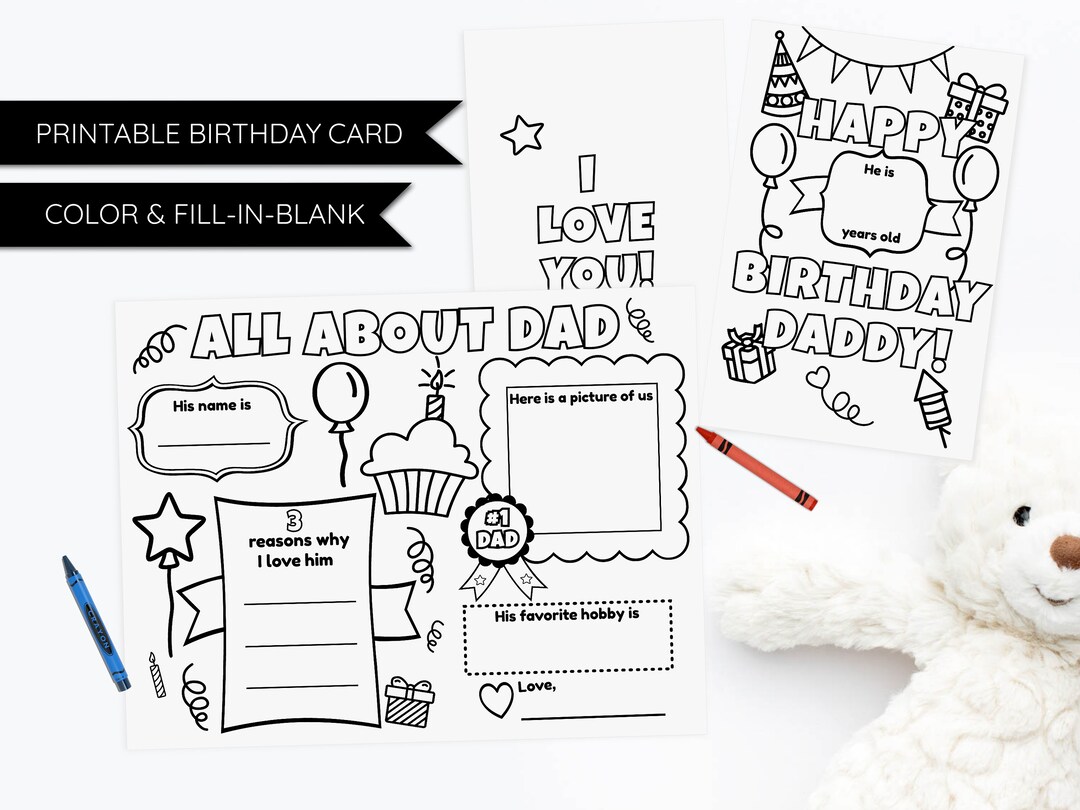 Blank Printable Dad Birthday Card, Fill in Blank, Coloring Sheet, Kid ...