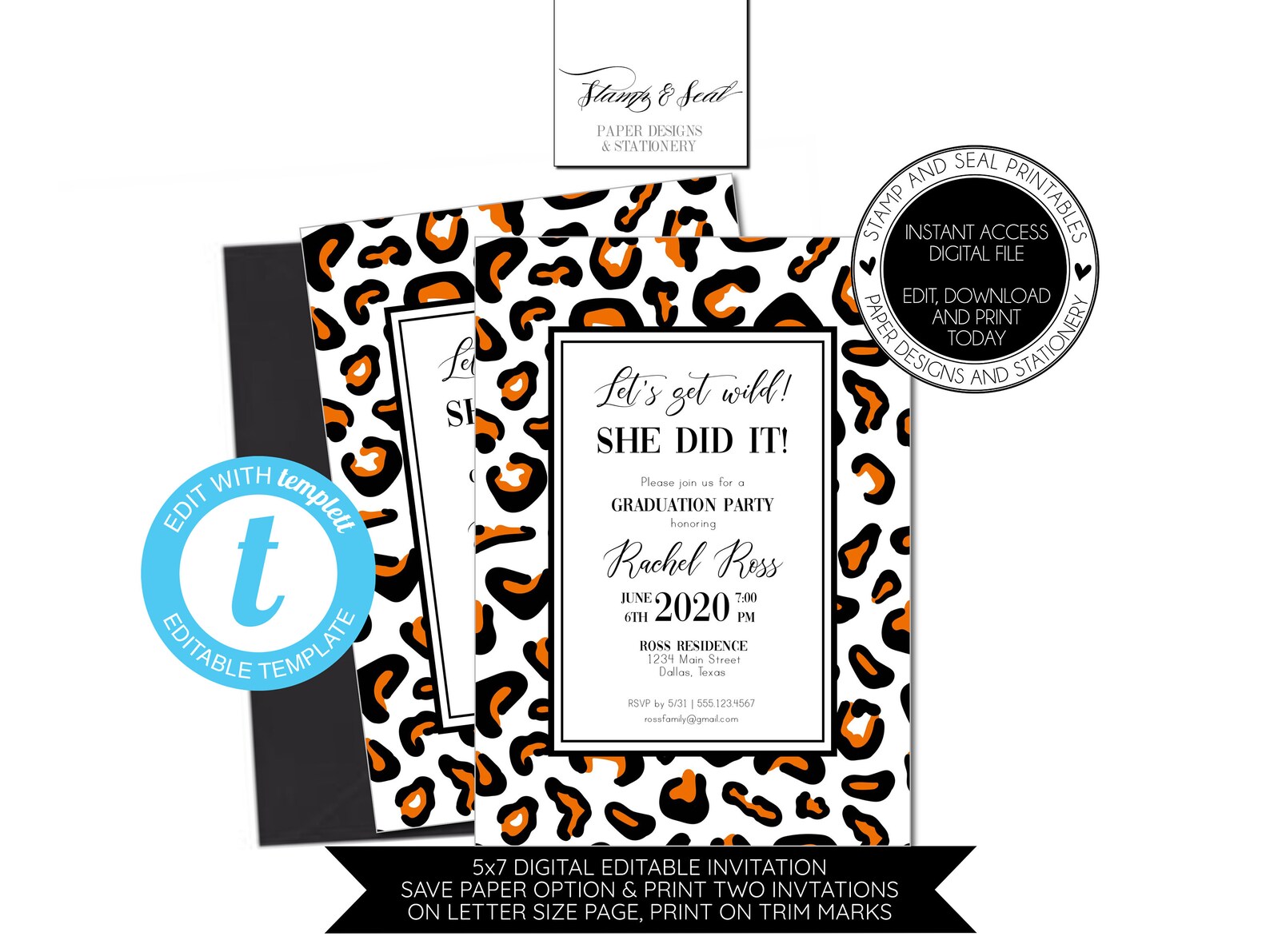 Animal Print Graduation Party Invitation Leopard Printable Etsy