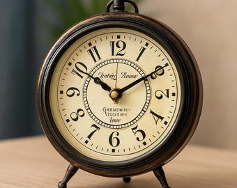 Horloge de bureau en bois faite main | Décoration de table rustique vintage de 15 cm de diamètre | Cadeau artisanal parfait