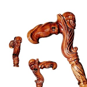 Wooden Walking Cane with Skull Handle – Handmade 36 Inch Gothic Walking Stick, Collectible Mobility Aid Gift