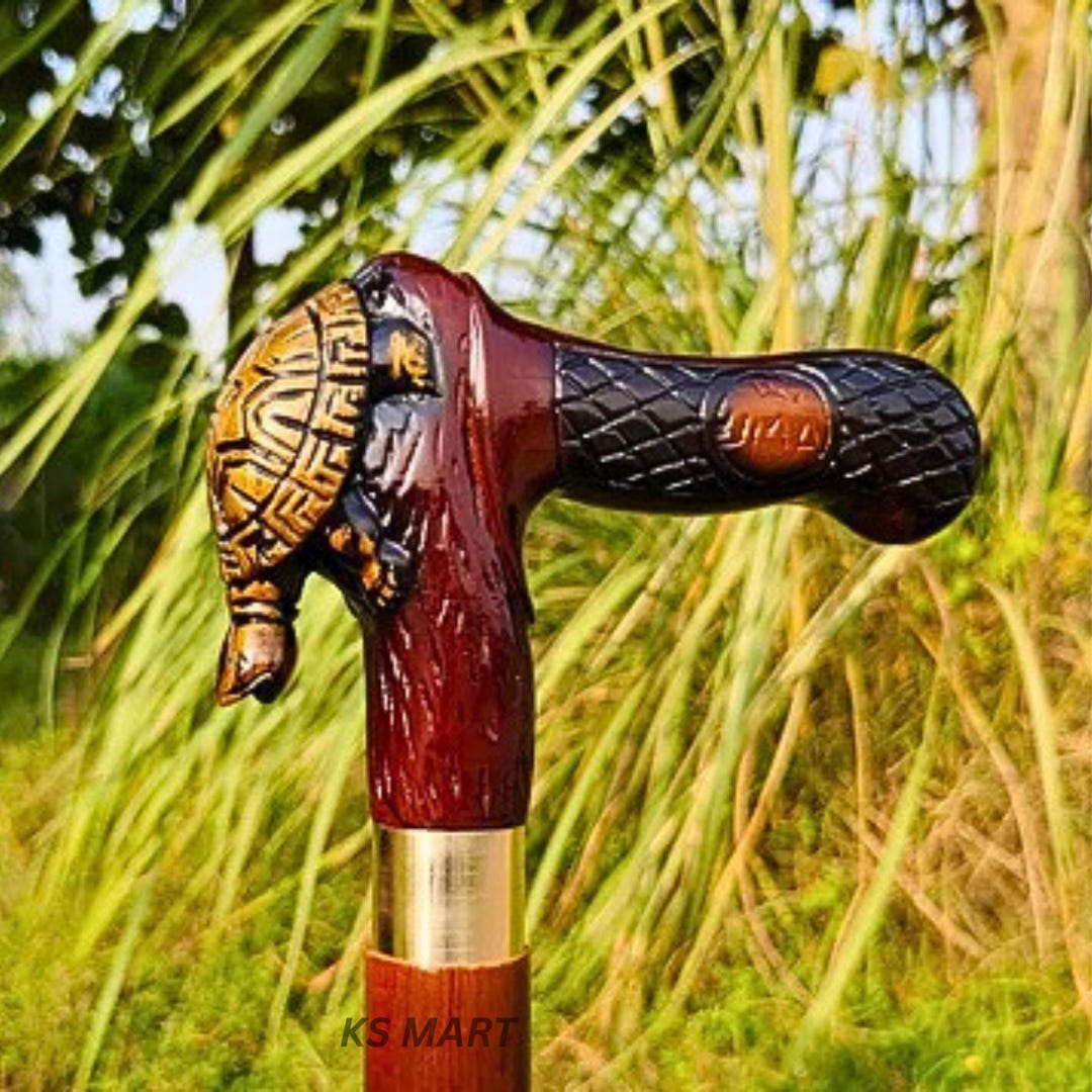 Handmade Wooden Walking Cane – Turtle Handle, 36 Inch | Vintage ...