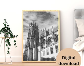 Black & White York Minster Photograph – Gothic Architecture Wall Art Print