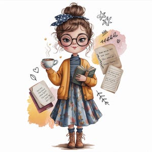 Skurrile Mädchen Clipart Süße wunderliche Mädchen | Druckbare Aquarell Illustrationen | Hochwertige 300 DPI JPGs | Sofortdownload | Süsse Puppenkunst
