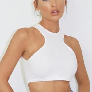 Prettylittlething White Racerback Crop Top Size S