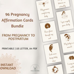 96 Pregnancy Affirmation Cards Bundle, Baby Shower Gift, Printable Birth & Postpartum Affirmation Cards Set, New Mom Gift, Positive Birth
