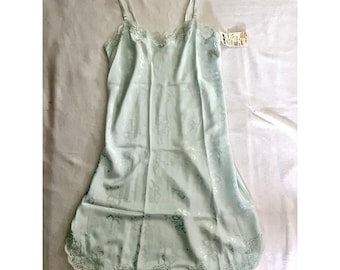 Koszula nocna Vintage Barbizon Full Slip z koronką i satynowym wykończeniem w kolorze niebieskim, rozmiar 36, NWT