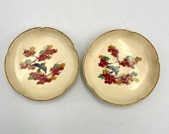 Vintage Pair of Japanese Satsuma plate Japan Flowers Marked