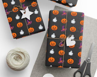 Halloween Wrapping Paper, Pumpkin Ghost Witch Pattern Gift Wrap, Spooky Party Decor, Autumn Celebration Supplies, Festive Gift Wrap
