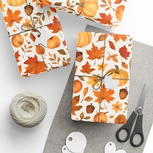 Fall-Themed Wrapping Paper, Autumn Leaves Gift Wrap, Thanksgiving Holiday Present Wrap, Seasonal Gift Wrap, Eco-Friendly Wrapping Paper Roll