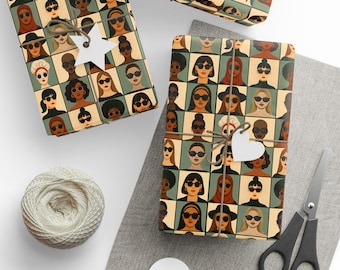Women Gift Wrap, Female Cultural Portraits Wrapping Paper, Unique Vintage Gift Wrap, Eco-Friendly Wrapping, Girl Power, Women Equality