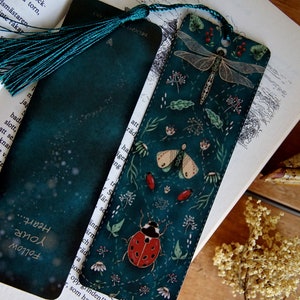 LADYBUG bookmark Illustrated Green Bookmark Insect lover Book lover Bookmark with tassel  Present for reader  Illustration bookmark