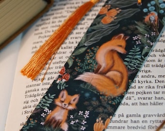 Bookmark Illustrated Green Birds Mushroom Forest Fox Bookmark Book lover Bookmark with tassel  Present for reader  Illustration bookmark