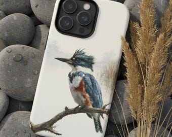 Belted Kingfisher Tough Phone Case, Wetland Bird Nature Lover Gift