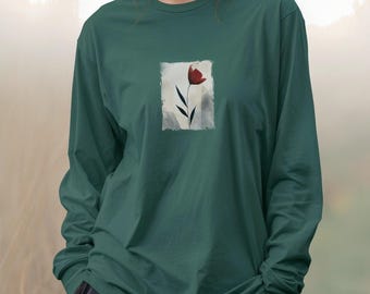 Comfort Colors Long Sleeve, Minimalist Floral Shirt