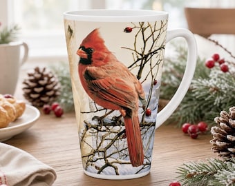 Northern Cardinal Tall Latte Mug,  Christmas mug gift