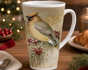 Cedar Waxwing Latte Mug - Winter Bird Gift