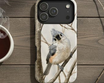 Tufted Titmouse Tough Phone Case, Watercolor Bird Art, Nature Lover Gift