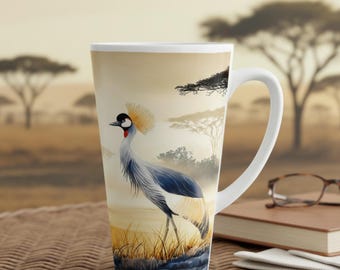Grey Crowned Crane 17 oz Latte Mug – African Savanna Bird Art