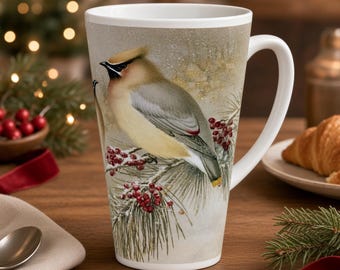 Cedar Waxwing Latte Mug - Winter Bird Gift