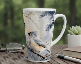 Tufted Titmouse 17oz Latte Mug – Watercolor Bird Art, , Simple Joy Gift