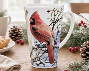 Northern Cardinal Tall Latte Mug,  Christmas mug gift