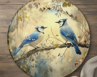 Blue Jay Round Cutting Board, Bird Kitchen Gift